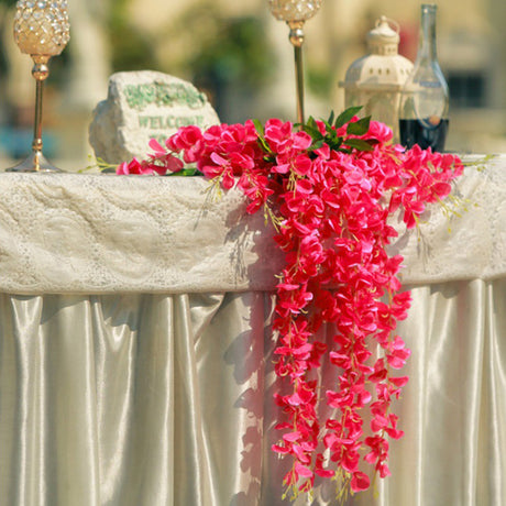 5 Pc Artificial Silk Hanging Wisteria Flower Garland Vines, 3 Strands in 1 Bush 44" Rose Red
