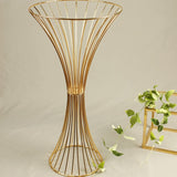 Gold Metal Flower Centerpiece Stand 24" Hourglass Trumpet Shape Open Frame Design