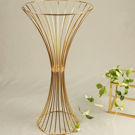 Gold Metal Flower Centerpiece Stand 24" Hourglass Trumpet Shape Open Frame Design