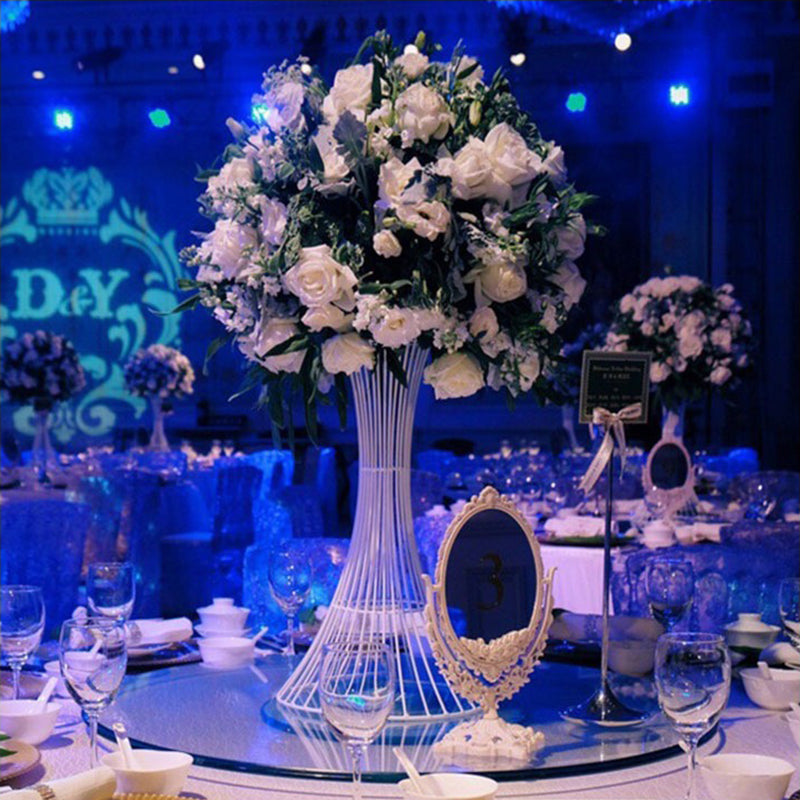 Gold Metal Flower Centerpiece Stand 24" Hourglass Trumpet Shape Open Frame Design