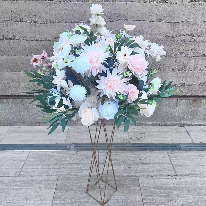Gold Metal Flower Centerpiece Stand 24" Hourglass Trumpet Shape Open Frame Design