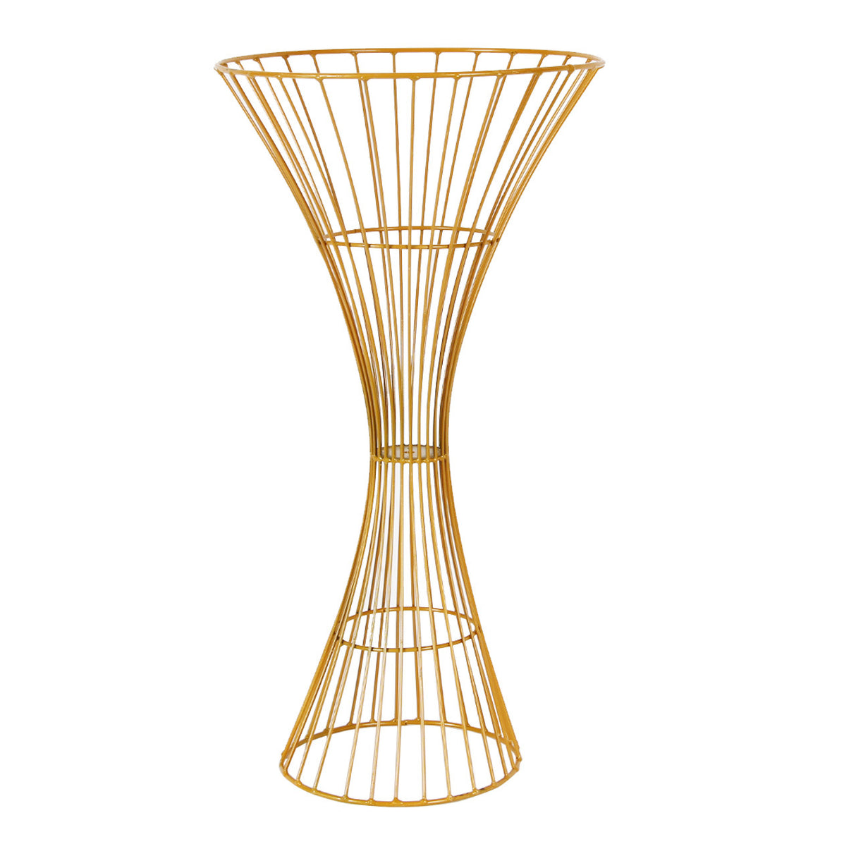 Gold Metal Flower Centerpiece Stand 24" Hourglass Trumpet Shape Open Frame Design