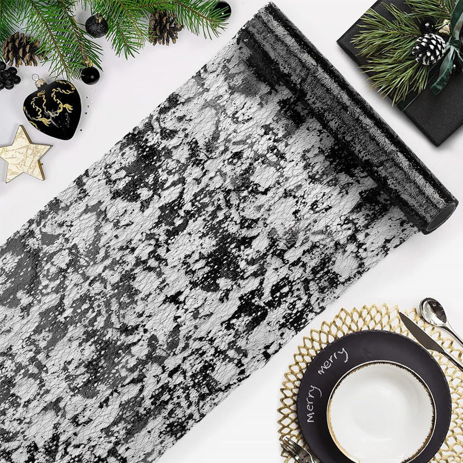 Mesh Polyester Table Runner 11"X108" Metallic Black