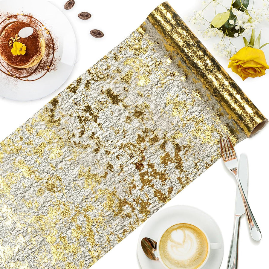 Mesh Polyester Table Runner 11"X108" Metallic Black Gold