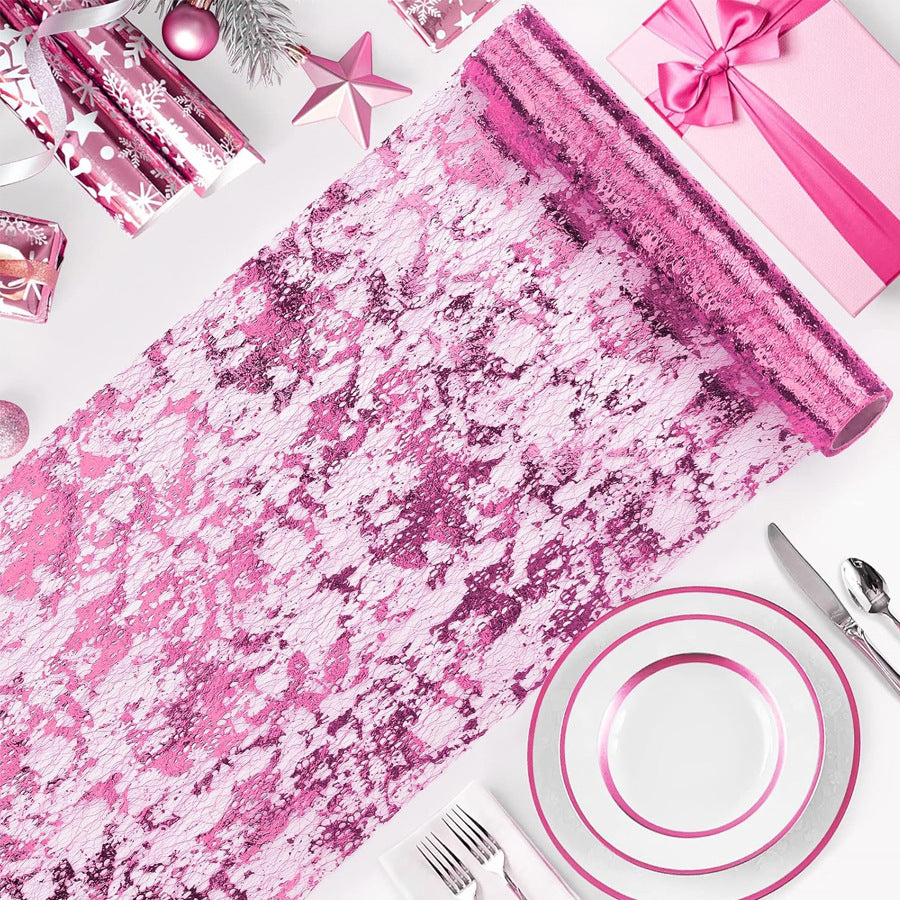 Mesh Polyester Table Runner 11"X108" Metallic Pink