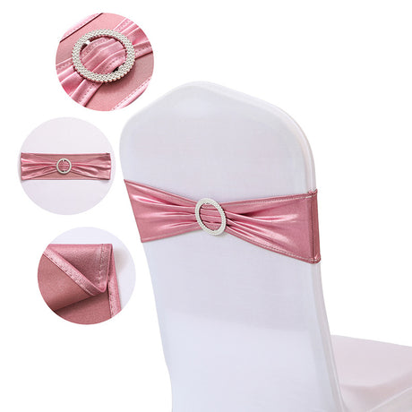 5 Pc Metallic Stretch Chair Sashes Bows 6"x14" Rose Pink