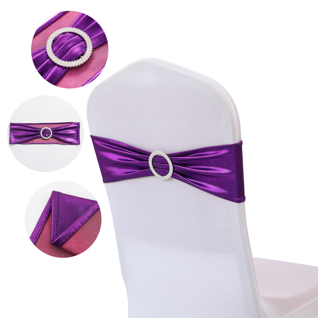 5 Pc Metallic Stretch Chair Sashes Bows 6"x14" Purple