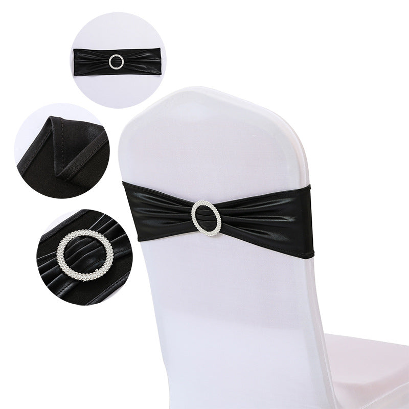 5 Pc Metallic Stretch Chair Sashes Bows 6"x14" Black