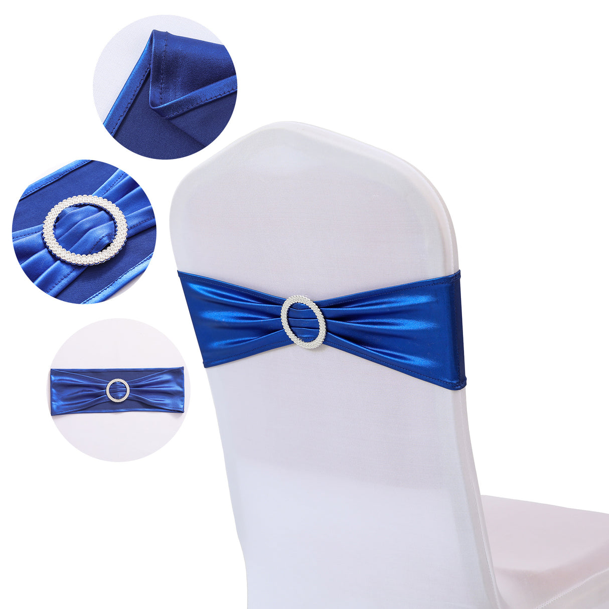 5 Pc Metallic Stretch Chair Sashes Bows 6"x14" Royal Blue