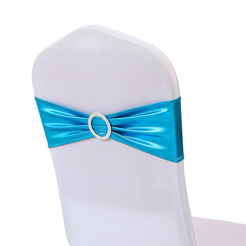 5 Pc Metallic Stretch Chair Sashes Bows 6"x14" Lake Blue