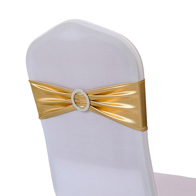 5 Pc Metallic Stretch Chair Sashes Bows 6"x14" Old Gold