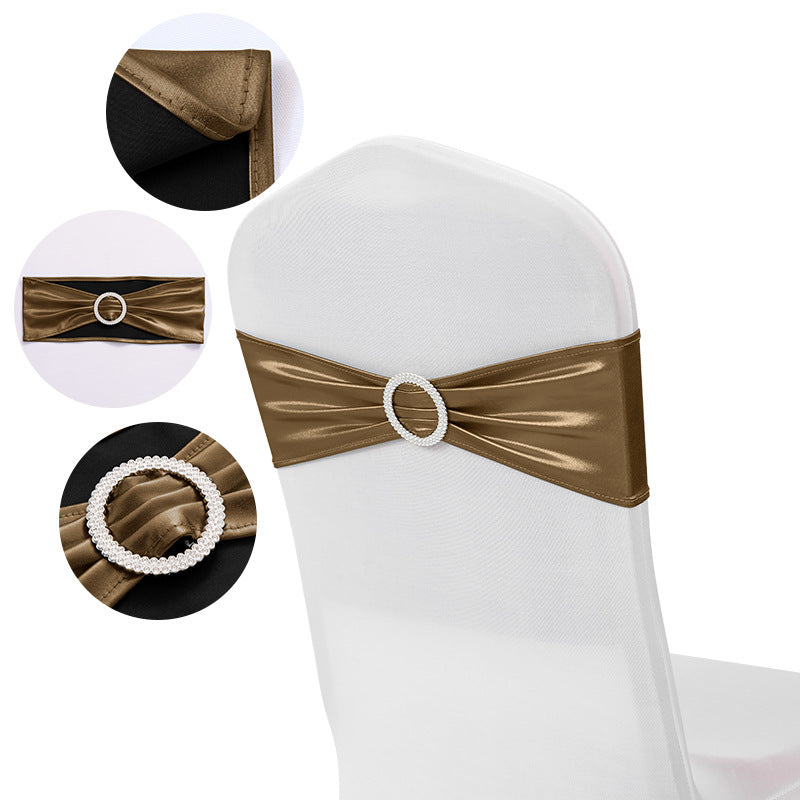 5 Pc Metallic Stretch Chair Sashes Bows 6"x14" Coffee