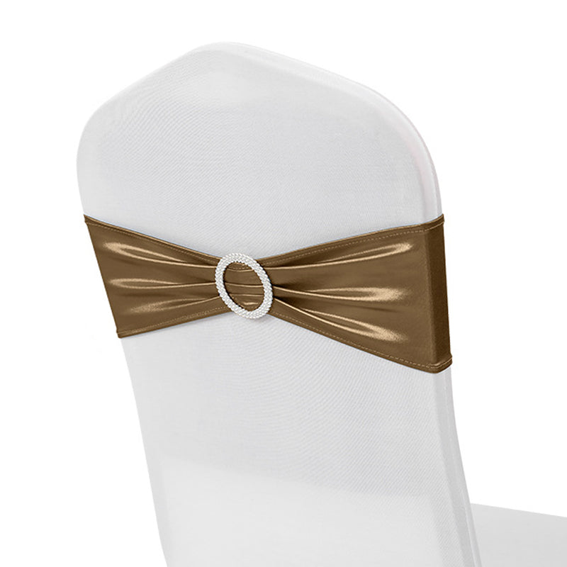 5 Pc Metallic Stretch Chair Sashes Bows 6"x14" Coffee