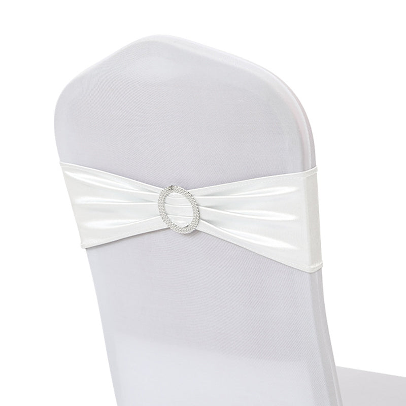 5 Pc Metallic Stretch Chair Sashes Bows 6"x14" White