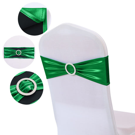 5 Pc Metallic Stretch Chair Sashes Bows 6"x14" Green