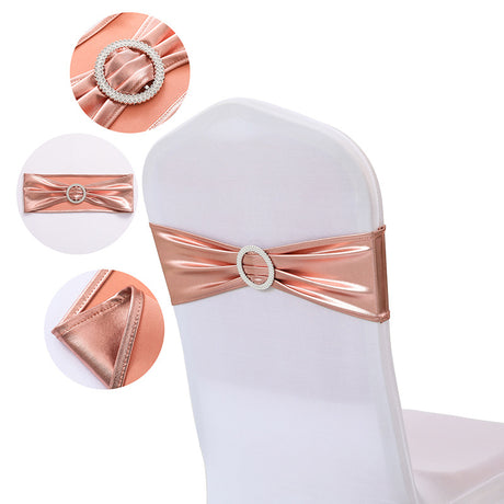 5 Pc Metallic Stretch Chair Sashes Bows 6"x14" Rose Gold