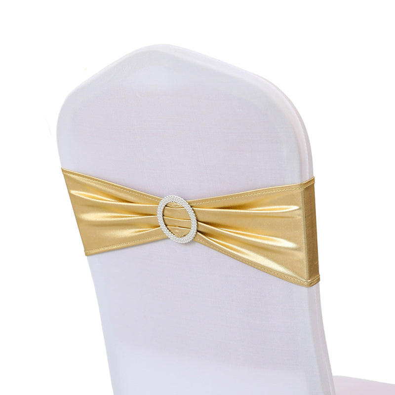 5 Pc Metallic Stretch Chair Sashes Bows 6"x14" Gold