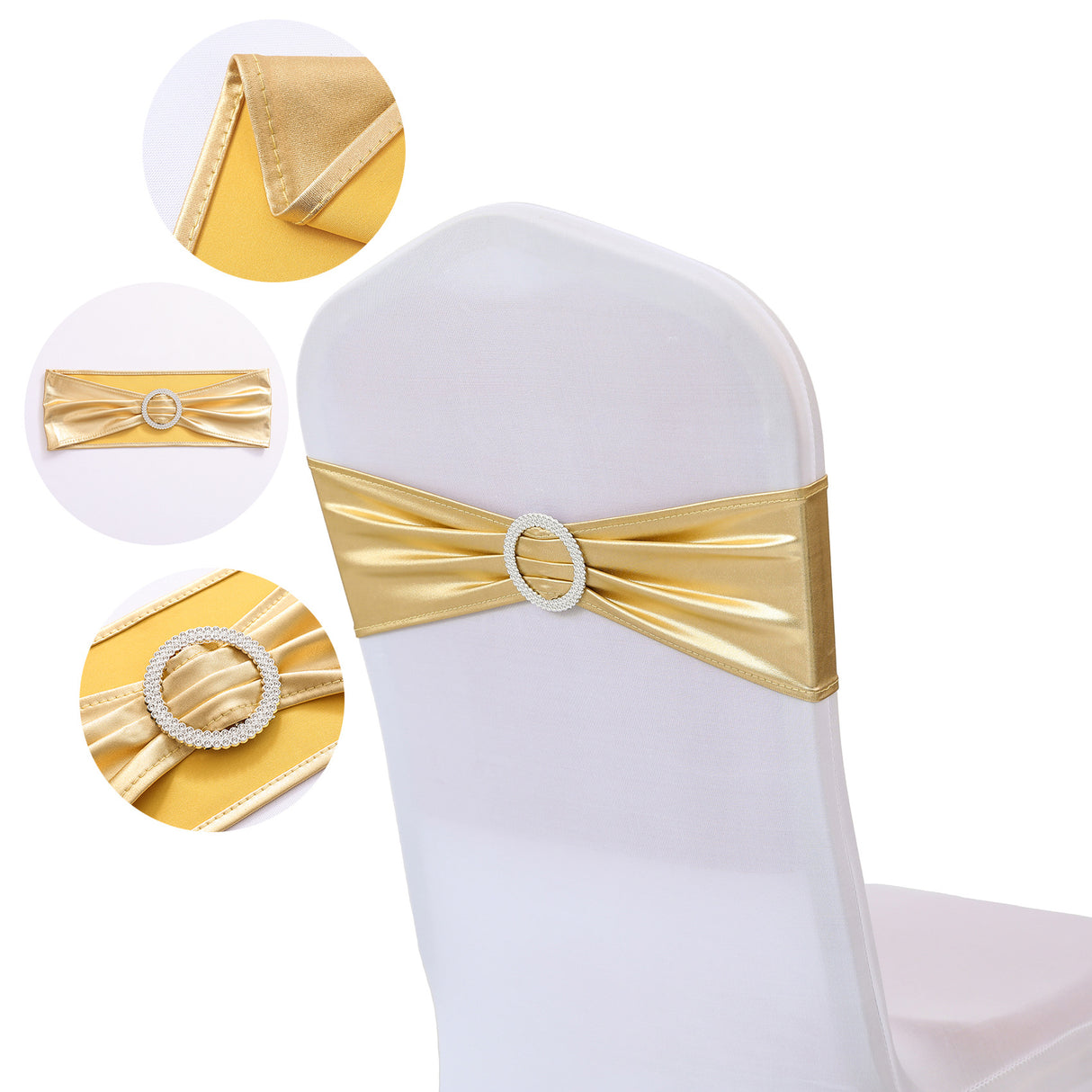 5 Pc Metallic Stretch Chair Sashes Bows 6"x14" Gold