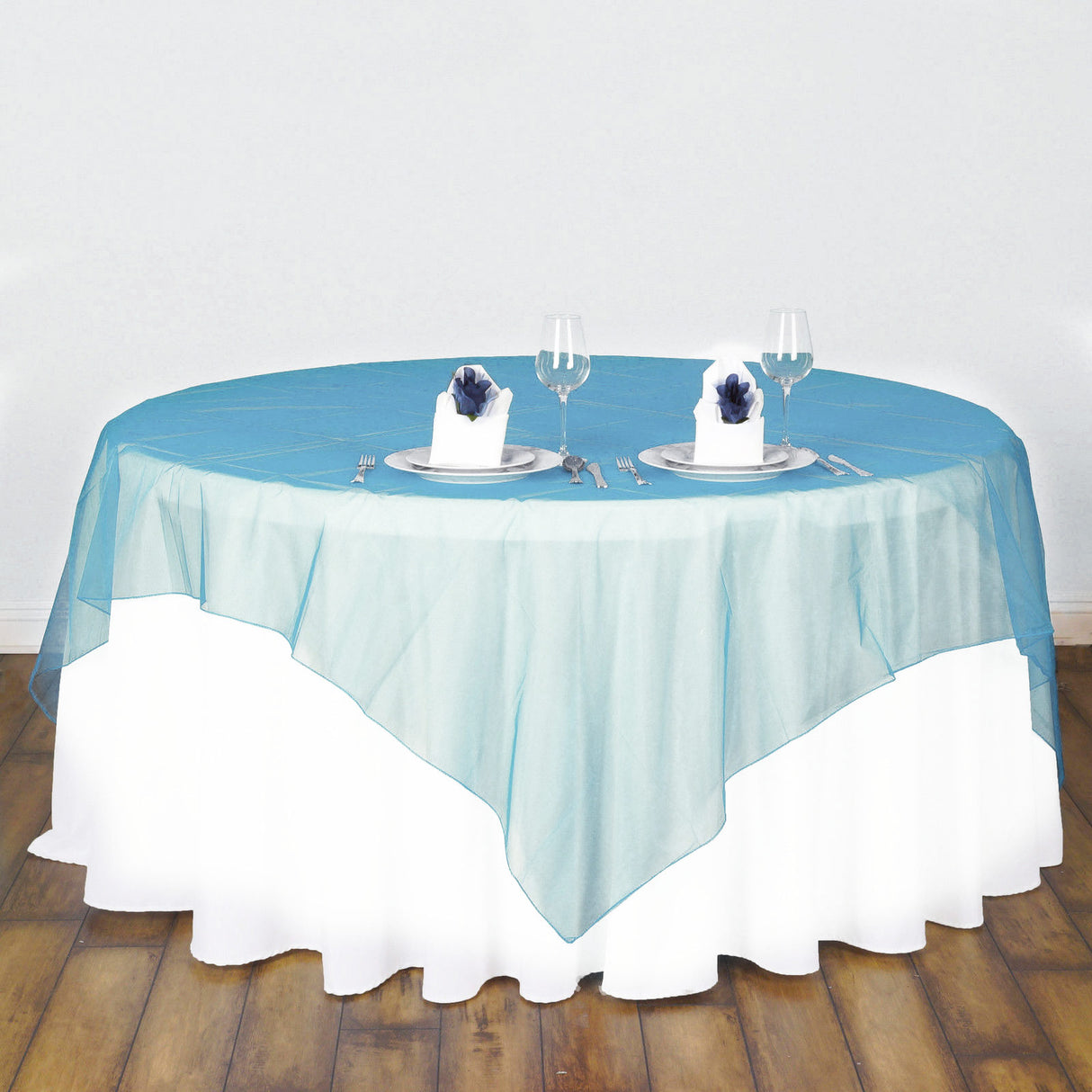Organza Table Overlay 72"x72" Teal Blue