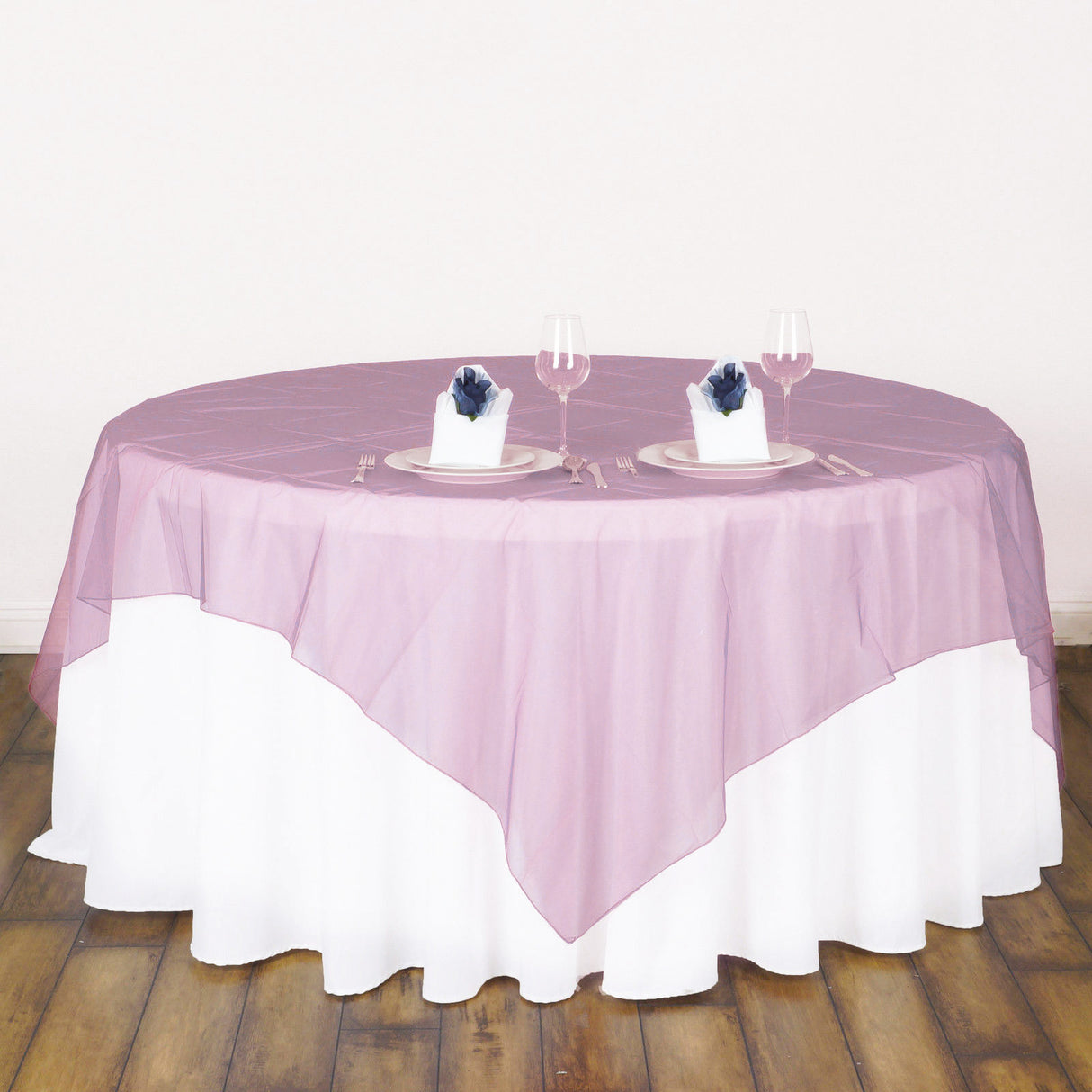 Organza Table Overlay 72"x72" Light Pink