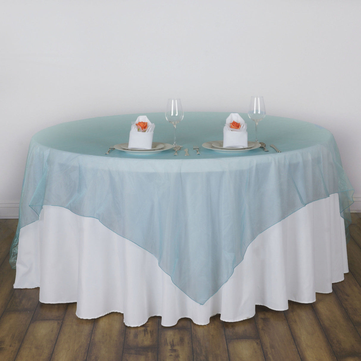 Organza Table Overlay 72"x72" Turquoise