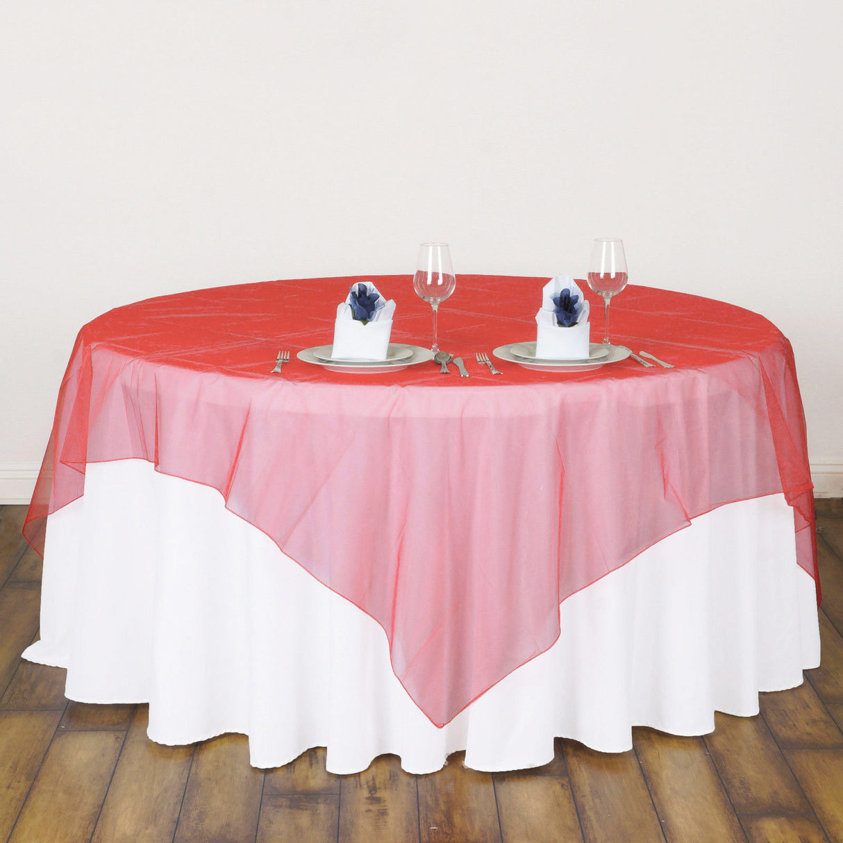 Organza Table Overlay 72"x72" Coral Red