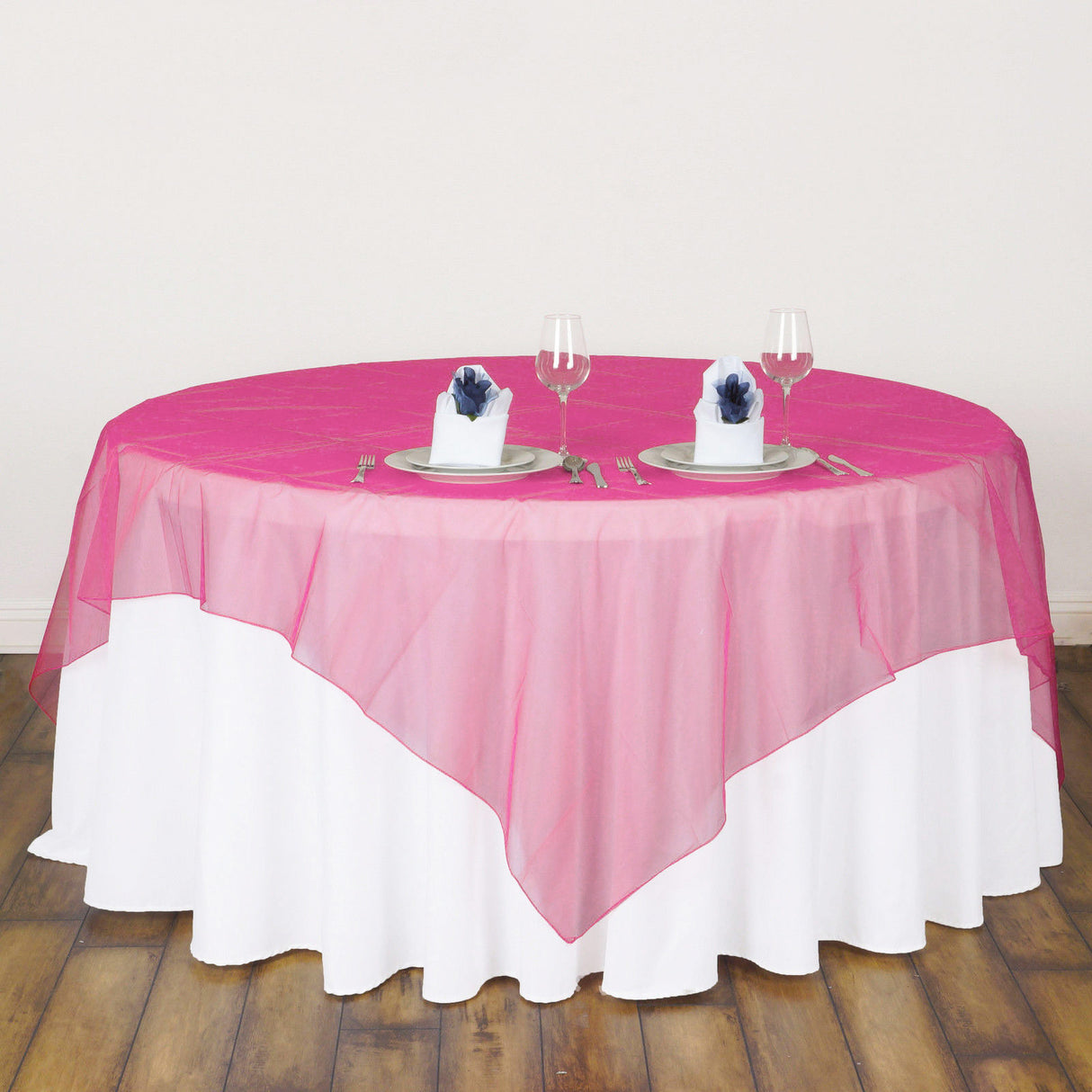 Organza Table Overlay 72"x72" Dark Pink