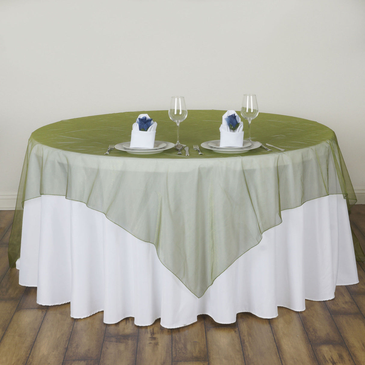 Organza Table Overlay 72"x72" Olive Green