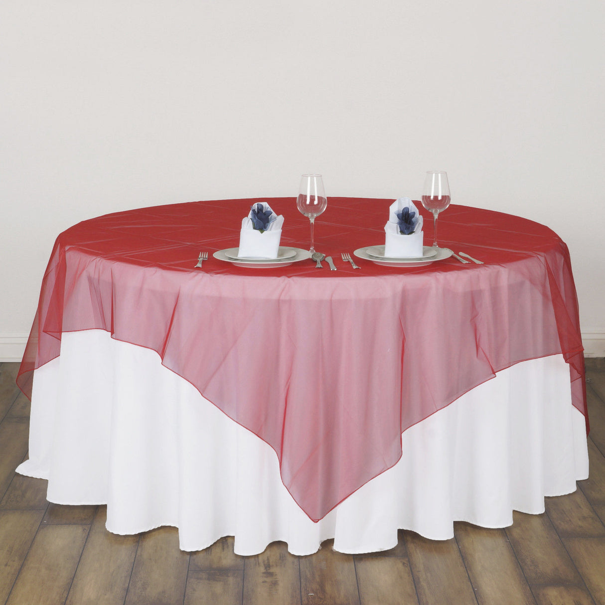 Organza Table Overlay 72"x72" Wine Red