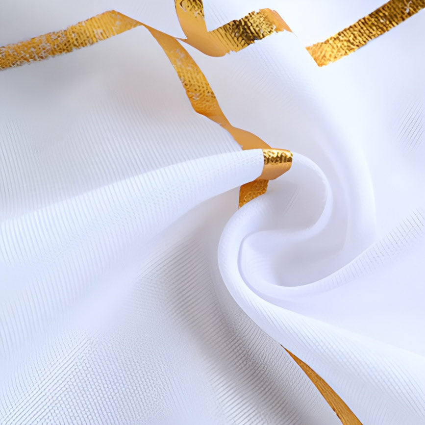 Polyester Rectangle Tablecloth With Gold Foil Geometric Pattern 120" White
