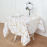 Polyester Rectangle Tablecloth With Gold Foil Geometric Pattern 54"x54" White
