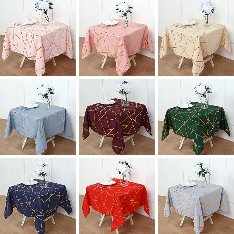 Polyester Rectangle Tablecloth With Gold Foil Geometric Pattern 54"x54" Wine Red