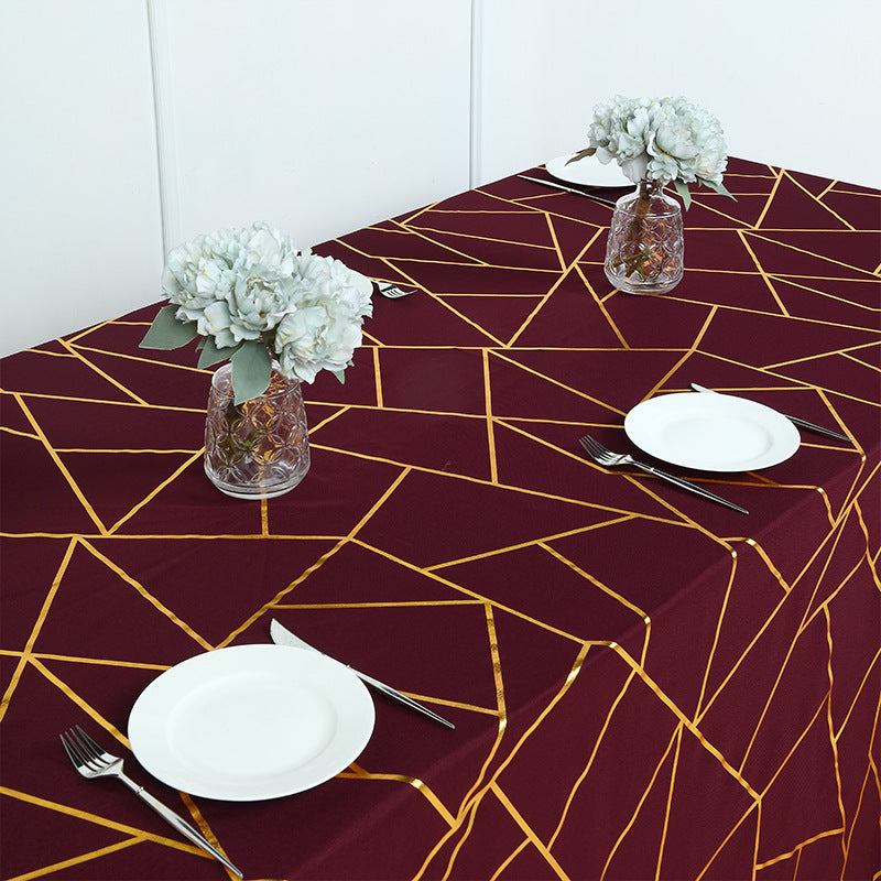 Polyester Rectangle Tablecloth With Gold Foil Geometric Pattern 120" Navy Blue
