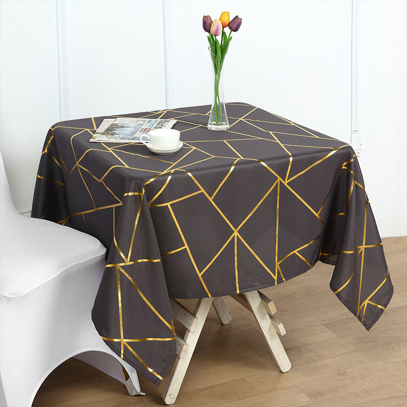 Polyester Rectangle Tablecloth With Gold Foil Geometric Pattern 54"x54" Wine Red