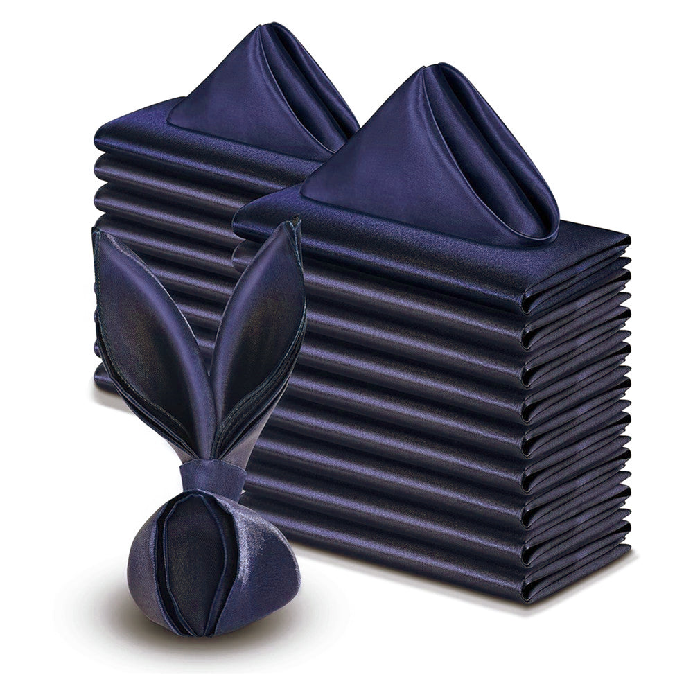 5 Pc Satin Soft Cloth Napkins 17"x17" Navy Blue