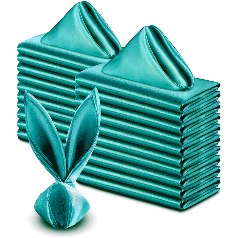 5 Pc Satin Soft Cloth Napkins 17"x17" Peacock Blue