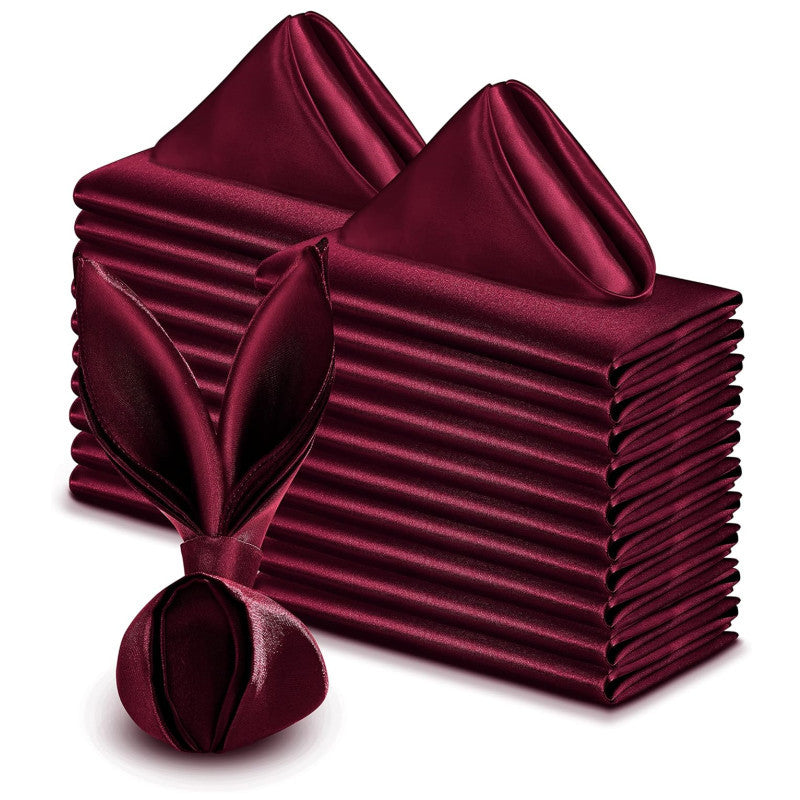 5 Pc Satin Soft Cloth Napkins 17"x17" Wine Red