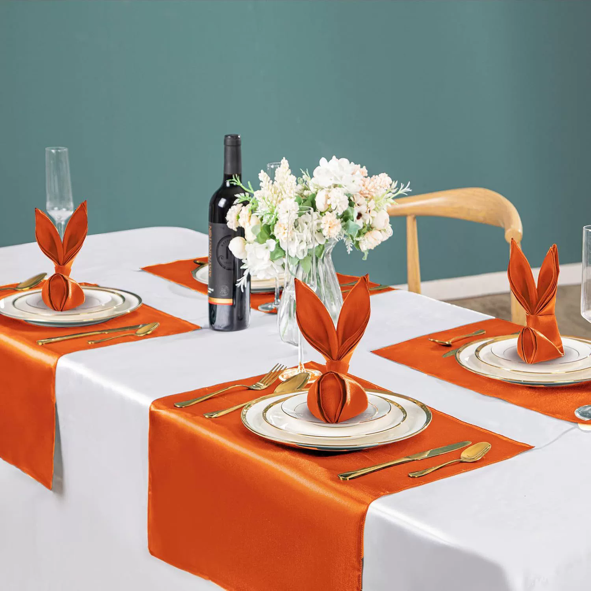 5 Pc Satin Soft Cloth Napkins 17"x17" Apricot Pink