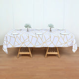 Polyester Rectangle Tablecloth With Gold Foil Geometric Pattern 60"x102" White