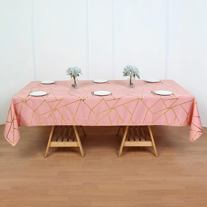 Polyester Rectangle Tablecloth With Gold Foil Geometric Pattern 90"x156" Gray Pink