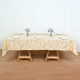 Polyester Rectangle Tablecloth With Gold Foil Geometric Pattern 90"x156" Champagne