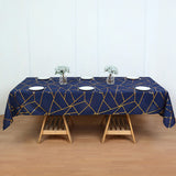 Polyester Rectangle Tablecloth With Gold Foil Geometric Pattern 90"x132" Navy Blue