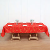 Polyester Rectangle Tablecloth With Gold Foil Geometric Pattern 90"x132" Red