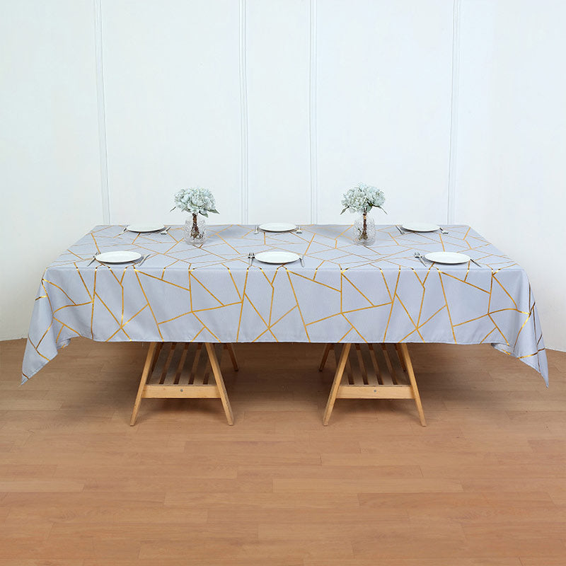 Polyester Rectangle Tablecloth With Gold Foil Geometric Pattern 90"x132" Light Purple