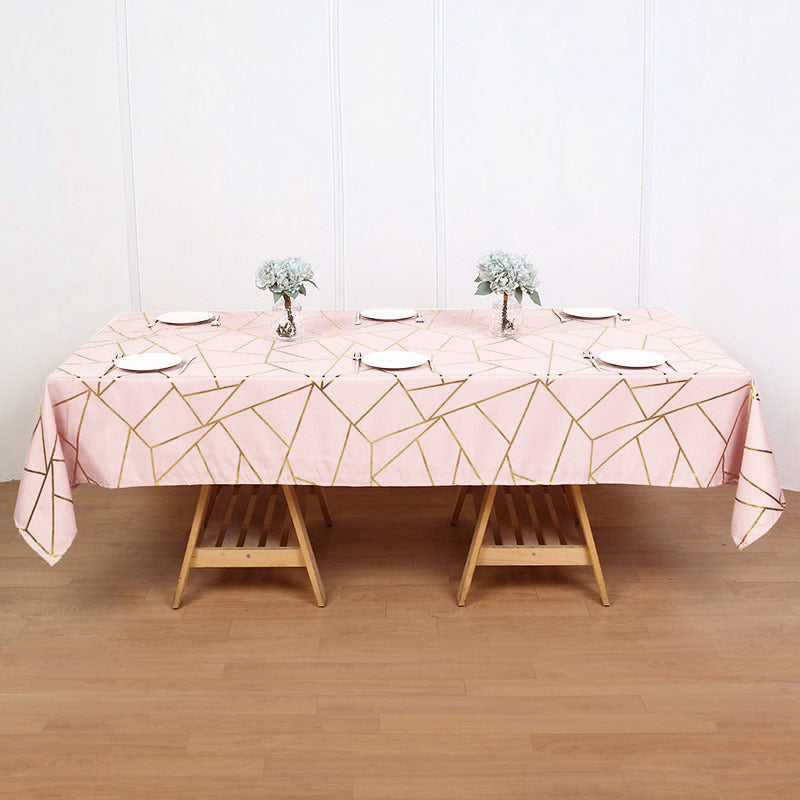Polyester Rectangle Tablecloth With Gold Foil Geometric Pattern 90"x132" Light Pink