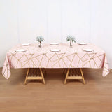 Polyester Rectangle Tablecloth With Gold Foil Geometric Pattern 90"x132" Light Pink