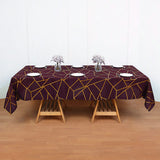 Polyester Rectangle Tablecloth With Gold Foil Geometric Pattern 90"x156" Wine Red