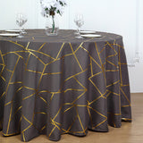 Polyester Rectangle Tablecloth With Gold Foil Geometric Pattern 120" Dark Gray