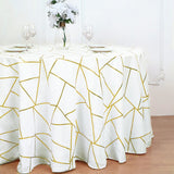 Polyester Rectangle Tablecloth With Gold Foil Geometric Pattern 120" White
