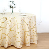 Polyester Rectangle Tablecloth With Gold Foil Geometric Pattern 120" Champagne